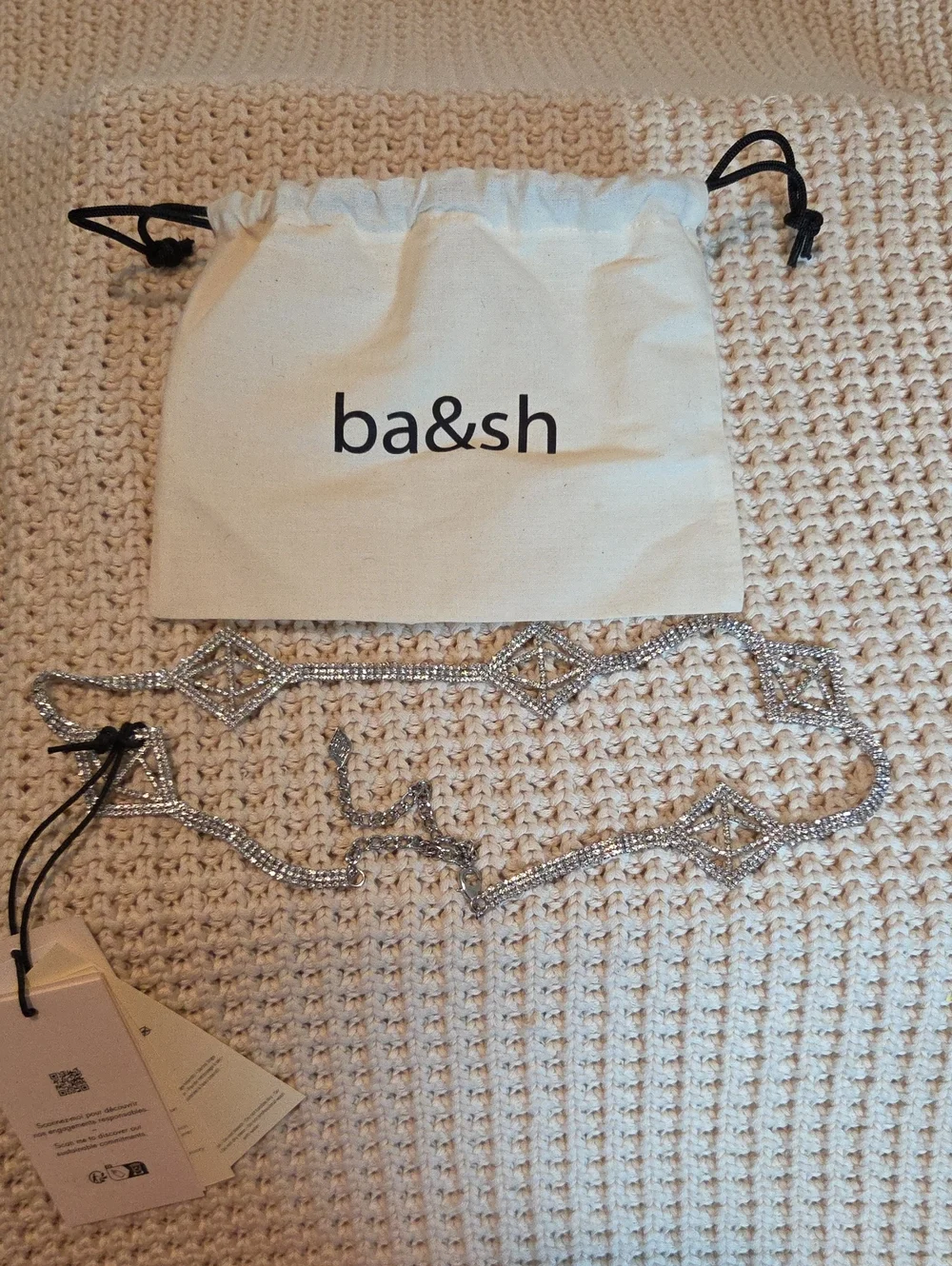 BA&SH BEAH Crystal Embellished Waist Chain Belt - Silver Tone SIZE XS